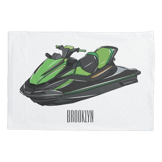 Jet ski Cartoon Illustration Kissenbezug (Rückseite)