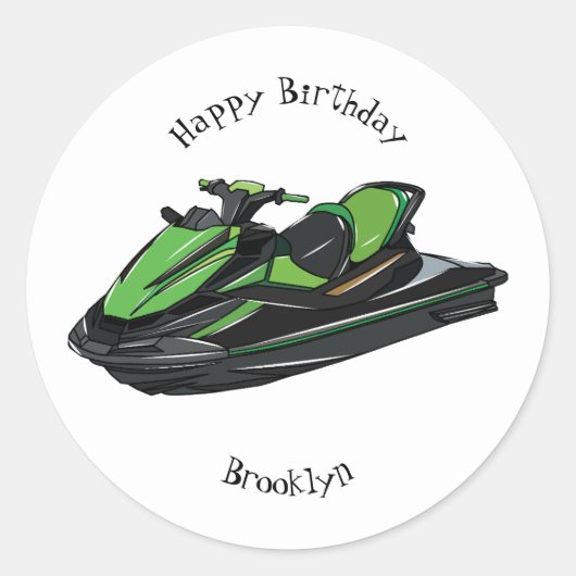 Jet ski Cartoon Illustration Runder Aufkleber (Vorderseite)