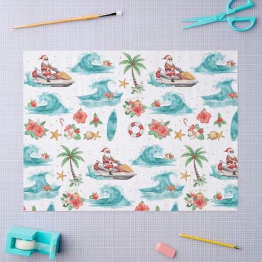 Jet Ski Christmas Holiday with Santa Claus Seidenpapier (Basteln)