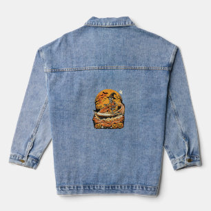 Jet Ski Halloween-Skelett-Hexe-Kürbis-Design_1 Jeansjacke