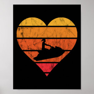 Jet Ski Retro Vintage Sonnenuntergang Herz Jet Ski Poster
