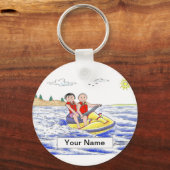 Jet Ski Riding Couple Cartoon von PrintedPerfectio Schlüsselanhänger (Vorderseite)
