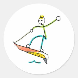 Jetboard-Strichmännchen Runder Aufkleber