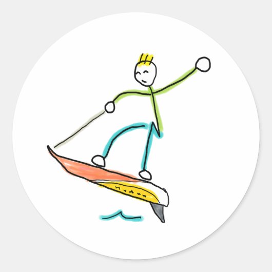 Jetboard-Strichmännchen Runder Aufkleber (Vorderseite)
