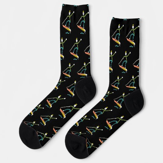 Jetboard-Strichmännchen Socken (Linkes Detail)