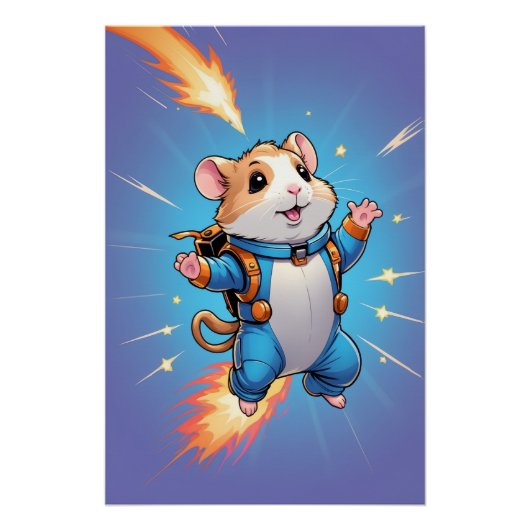 Jetpack-Hamster-Plakat | Lustige Cartoon-Wandkunst Poster (Vorderseite)