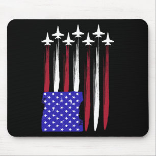 Jets 4th July Patriotic Red White Blue Usa Flag Mousepad