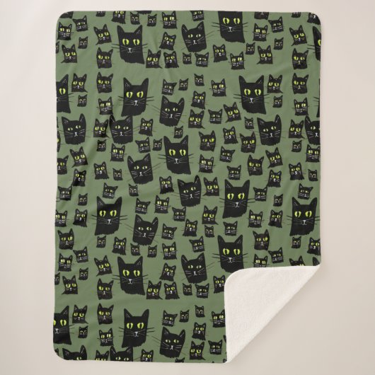Jetterson Black Cat Eyes Halloween Fall Sherpadecke (Vorderseite)