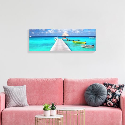 Jetty mit Booten in einer tropischen Lagune Leinwanddruck (Insitu (Wohnzimmer))