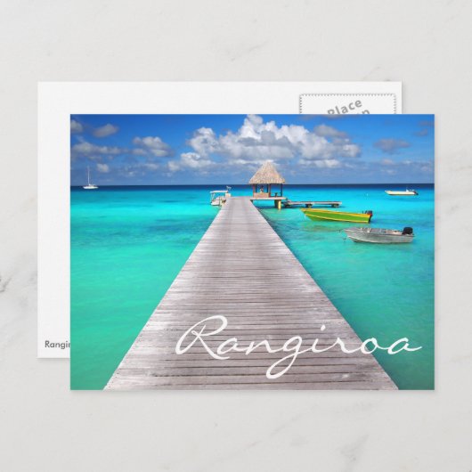 Jetty mit Booten in einer tropischen Lagune Postkarte (Vorne/Hinten)