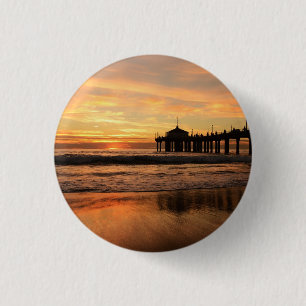 Jetty Over Ocean Beach Sunset Button