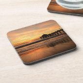 Jetty Over Ocean Beach Sunset Getränkeuntersetzer (Linke Seite)