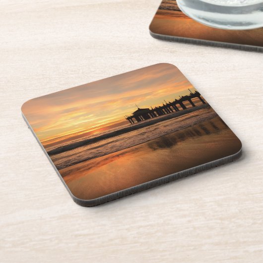 Jetty Over Ocean Beach Sunset Getränkeuntersetzer (Linke Seite)
