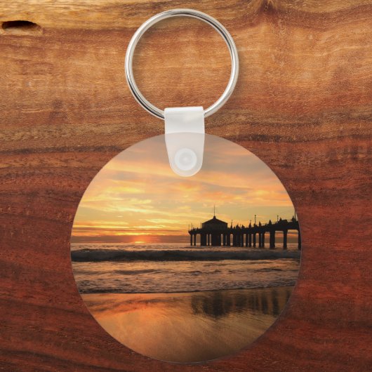 Jetty Over Ocean Beach Sunset Schlüsselanhänger (Rückseite)