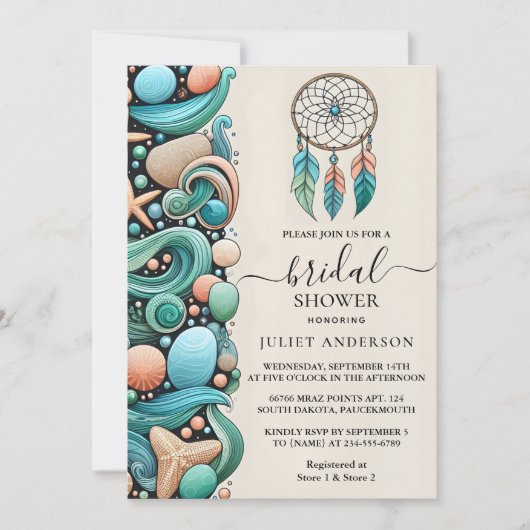 Jetzt arbeitet Aqua Sand gestapelt Sea Glass Braut Einladung (Vorderseite)