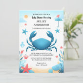 Jetzt Beach Ocean Catch Navy Blue Crab Baby Dusche Einladung (Stehend Vorderseite)