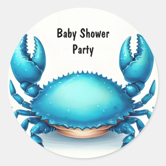 Jetzt Beach Ocean Catch Navy Blue Crab Baby Dusche Runder Aufkleber (Vorderseite)