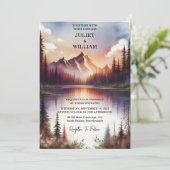 Jetzt Bergsee-Wald Outdoor Lake Wedding Einladung (Stehend Vorderseite)