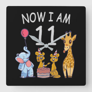 Jetzt bin ich 11 Jahre alt 11. Geburtstag im Zoo Quadratische Wanduhr