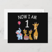 Jetzt bin ich 1 Jahr alt 1. Geburtstag im Zoo Baby Postkarte (Vorne/Hinten)