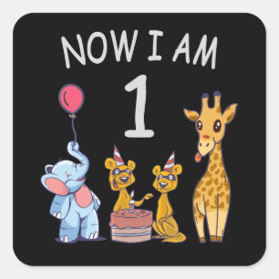 Jetzt bin ich 1 Jahr alt 1. Geburtstag im Zoo Quadratischer Aufkleber