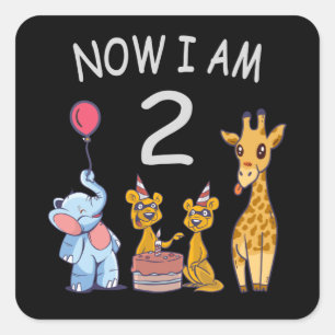 Jetzt bin ich 2 Jahre alt 2. Geburtstag im Zoo Squ Quadratischer Aufkleber