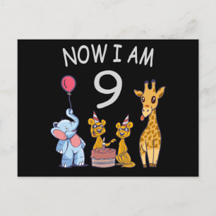 Jetzt bin ich 9 Jahre alt 9. Geburtstag im Zoo Postkarte