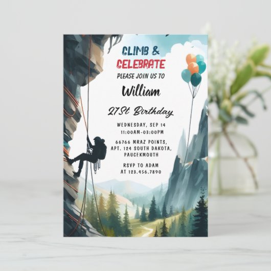 Jetzt Boy Tree Fun Cliff Rock Klettern 21. Geburts Einladung (Stehend Vorderseite)