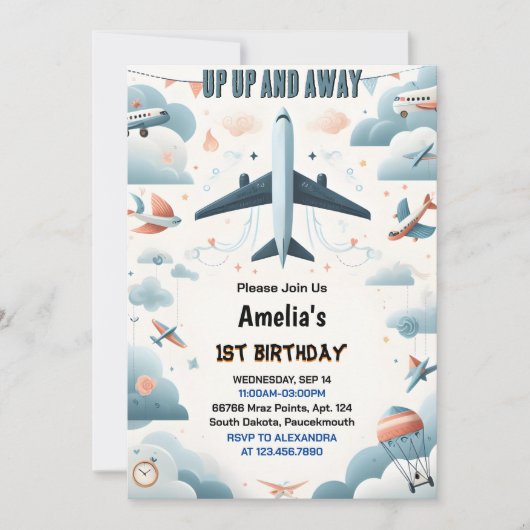 Jetzt Cloud 9 Fly Niedlich Sky Joy Flugzeug 1. Geb Einladung (Vorderseite)