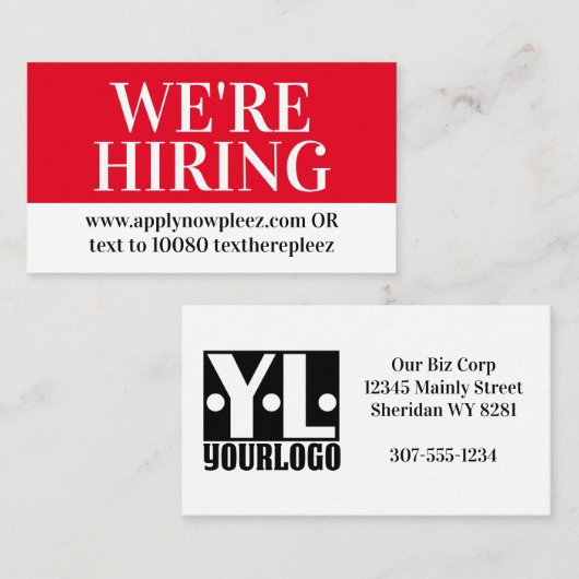 Jetzt Einstellung von Hilfe gewollt Anstellung Job Visitenkarte (Vorne/Hinten)
