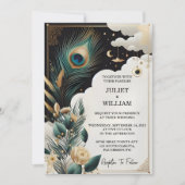 Jetzt Feather Rustic Asian Sky Cloud Peacock Weddi Einladung (Vorderseite)