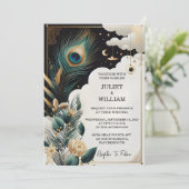 Jetzt Feather Rustic Asian Sky Cloud Peacock Weddi Einladung (Stehend Vorderseite)