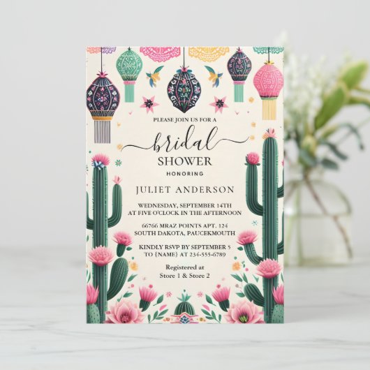 Jetzt Fiesta Cactus Travel Mexicans Brautparty Einladung (Stehend Vorderseite)