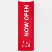 JETZT GEÖFFNET Helles Rot-Weiß-Geschäft mit Logo Banner (Vertikal)
