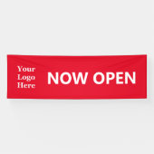 JETZT GEÖFFNET Helles Rot-Weiß-Geschäft mit Logo Banner (Horizontal)