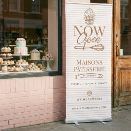 Jetzt geöffnet Pink Stripe Cupcake Whisk Bäckerei  Ausziehbarer Banner