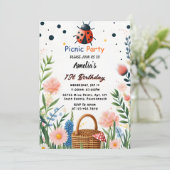 Jetzt Girls Liebe Bug Picnic Polka Dot 1. Geburtst Einladung (Stehend Vorderseite)