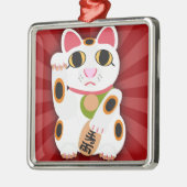 Jetzt glückliche Cat-Charakterspass-Illustration Silbernes Ornament (Links)