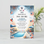 Jetzt Grillen Red White Blue USA Flag 4. Juli Part Einladung (Stehend Vorderseite)