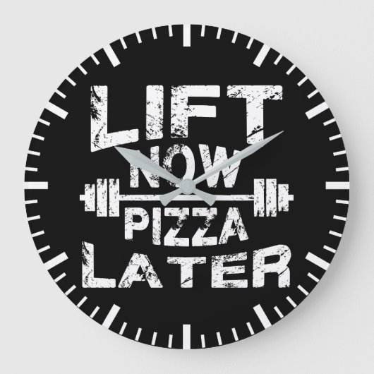 Jetzt heben, Pizza später - Funny Gym Workout Große Wanduhr (Vorderseite)
