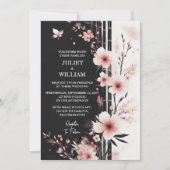 Jetzt Holz Bamboo Pink Sakura Cherry Blossom Hochz Einladung (Vorderseite)
