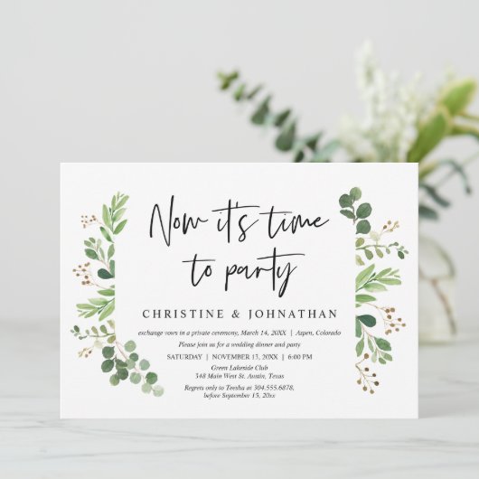 Jetzt ist es Zeit zum Party, Hochzeitsfeier-Party Einladung (Stehend Vorderseite)