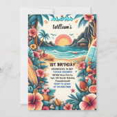 Jetzt Joy hula Luau Surf aloha hawaiian 1. Geburts Einladung (Vorderseite)