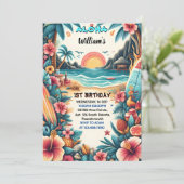 Jetzt Joy hula Luau Surf aloha hawaiian 1. Geburts Einladung (Stehend Vorderseite)