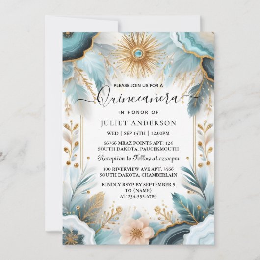 Jetzt Lamp Ivory Ice Sky Gold Light Blue Quinceane Einladung (Vorderseite)
