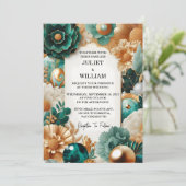 Jetzt Marmor Monstera Smaragdgrün und Gold Hochzei Einladung (Stehend Vorderseite)