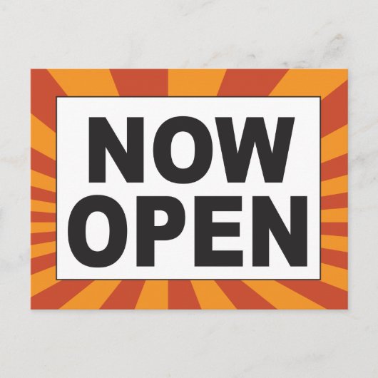Jetzt offen für Geschäfte mit bunten Strahlen Postkarte (Vorderseite)