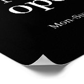 Jetzt öffnen | Schwarze Logos für Geschäftsöffnung Poster (Ecke)