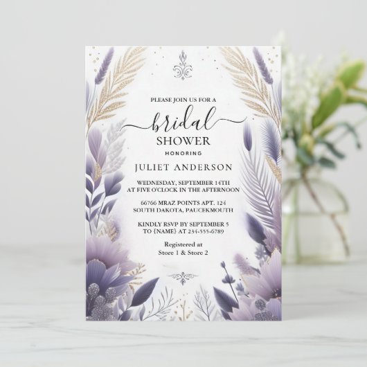 Jetzt Plum Fall Summer Lavendel Sage Brautparty Einladung (Stehend Vorderseite)