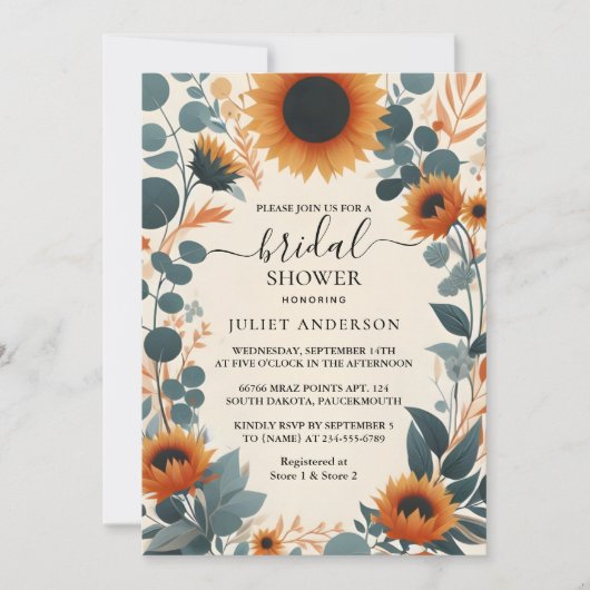 Jetzt Rustikale Gartengrüne Sonnenblumen Brautpart Einladung (Vorderseite)